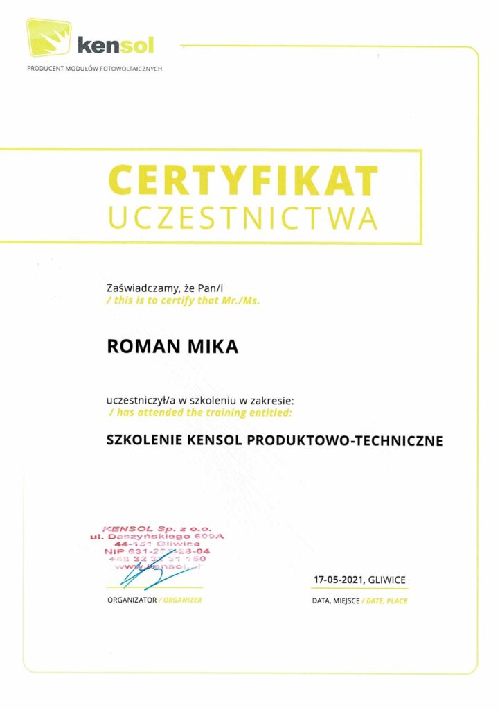 Certyfikat-KENSOL